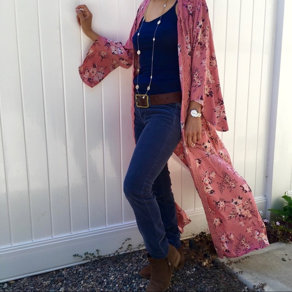 Angie Tops - Angie Boho Floral Kimono Dusty Rose
